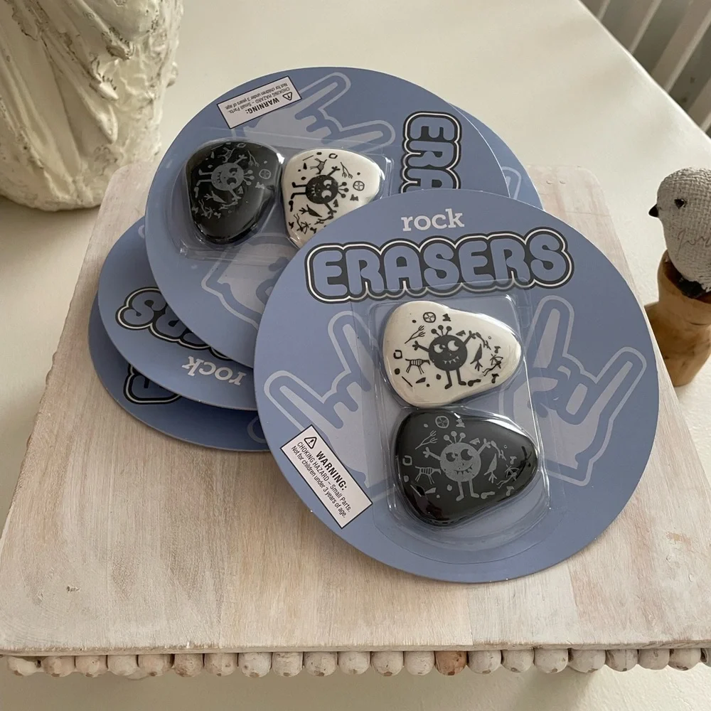 Lot Brand Rock Erasers 5-3/4” Black/ White Pack Of 2 Erasers